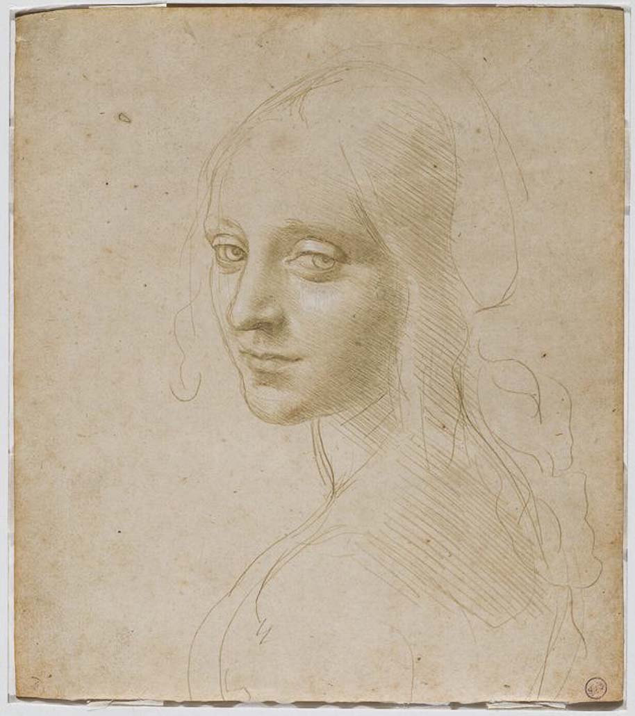 Leonard de Vinci, étude de figure pour l’ange de la Vierge aux rochers.