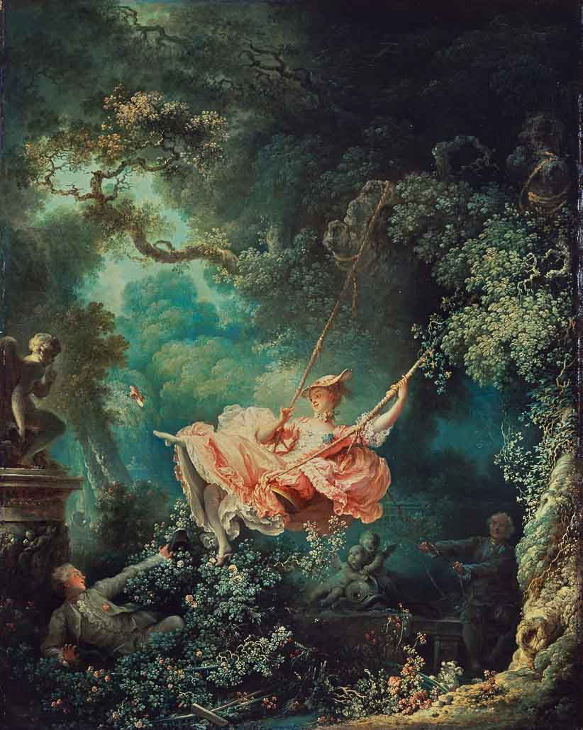 Jean Honoré Fragonard, « Les Hasards heureux de l’escarpolette », entre 1767 et 1769. Wallace Collection, Londres.