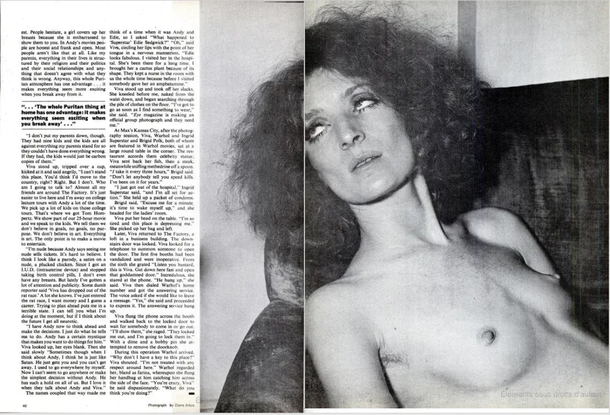 Article du New York Magazine : Dolce Viva, portrait de Viva par Barbara Goldsmith. 1968