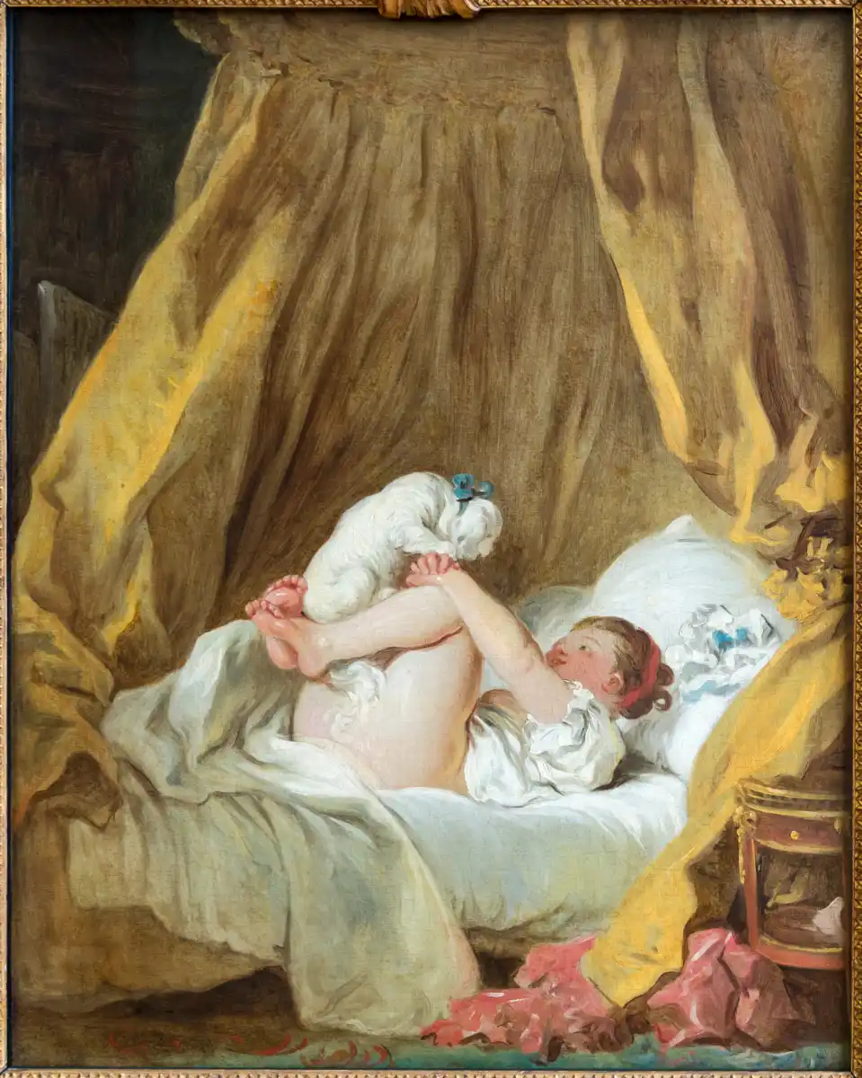 Jean-Honoré Fragonard. Jeune fille et son chien.