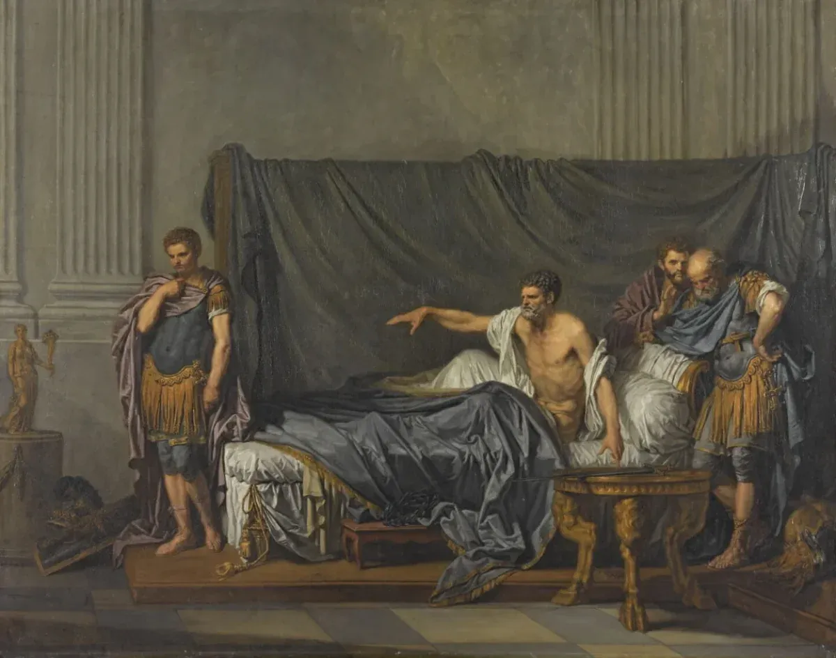 Jean-Baptiste Greuze. L'Empereur Sévère reproche à Caracalla, son fils, d'avoir voulu l'assassiner, dit aussi : Septime Sévère et Caracalla.1769