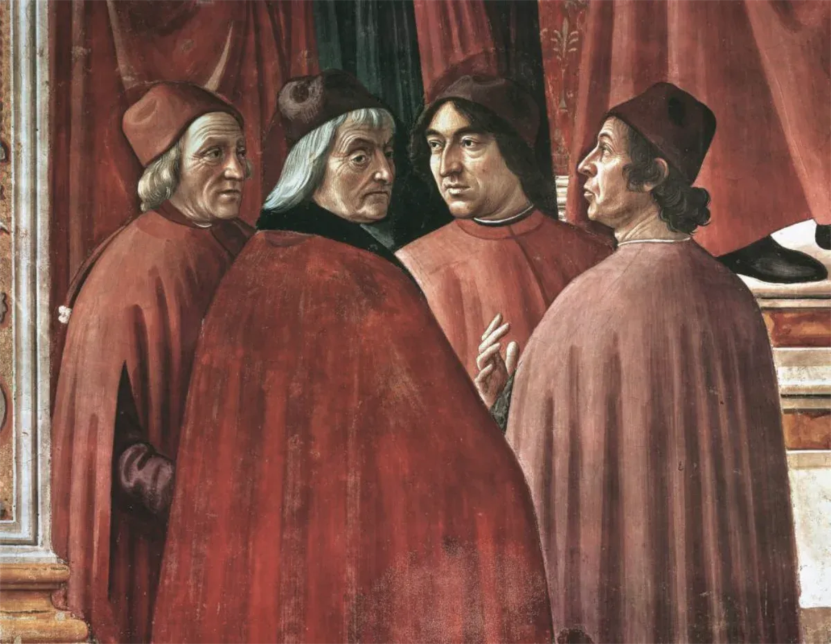 Marsilio Ficino, Cristoforo Landino, Angelo Poliziano, Demetrios Chalkondyles. 1486-1490. Chapelle Santa Maria Novella. Florence.